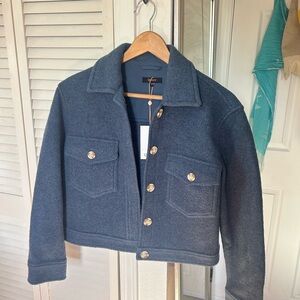 Quince Navy Wool Cropped Jacket with Gold Tag Loop